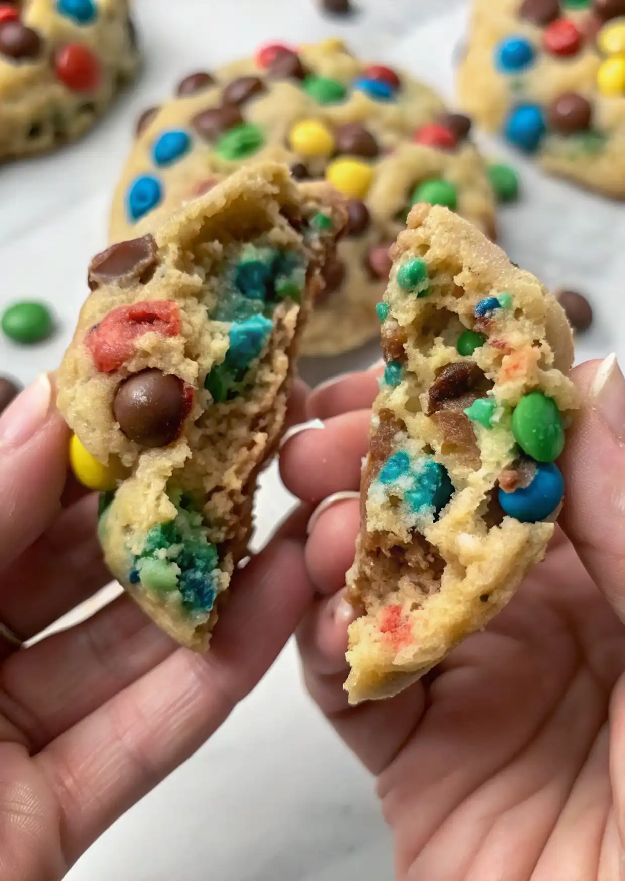 Gooey M&M NYC Cookies recipe fresh from the oven
