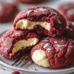 Cream cheese stuffed red velvet cookies with creamy filling