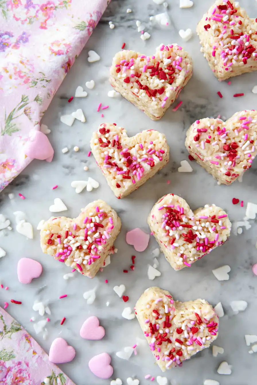 Heart-Shaped Valentine’s Day Rice Krispies Treats with M&M’s
