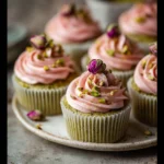 Vegan Pistachio Rose Mini Cupcakes