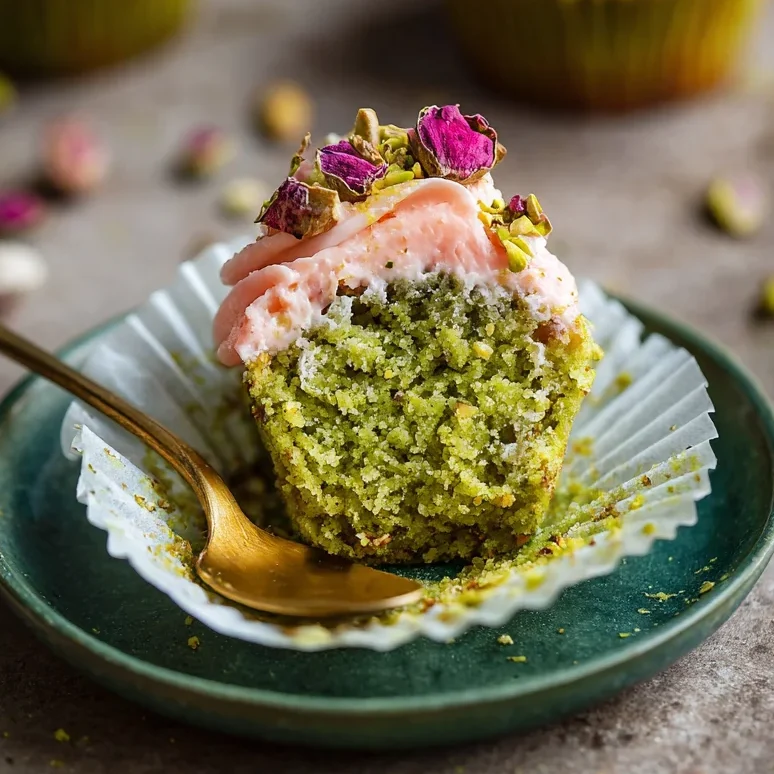 Vegan Pistachio Rose Mini Cupcakes