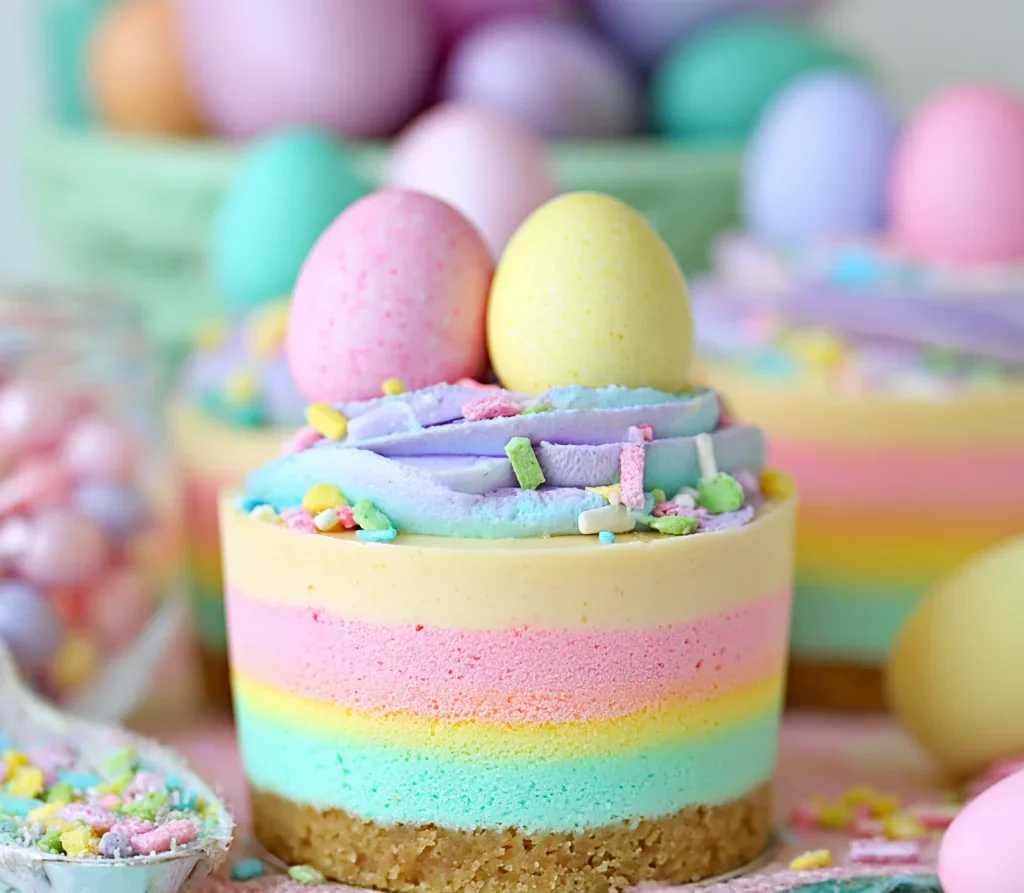 Vibrant No-Bake Rainbow Mini Cheesecakes