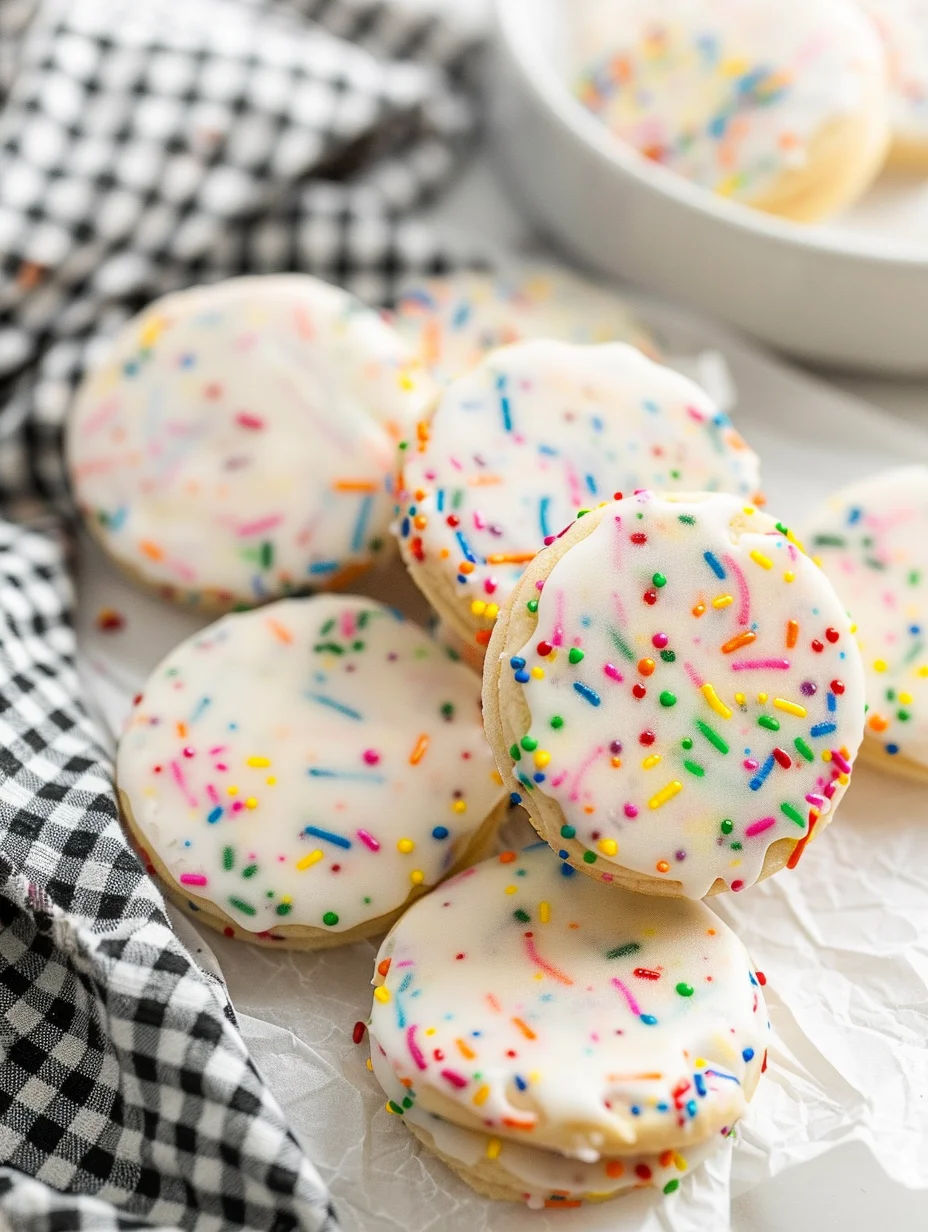 Soft Cake Batter Sprinkle Cookies with Vanilla Glaze