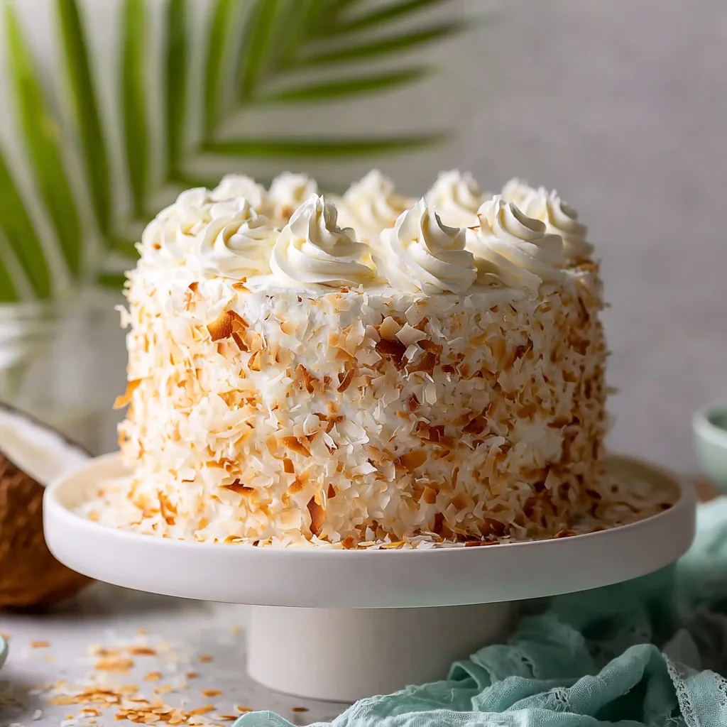 Moist Coconut Cake with Toasted Coconut and Cream Cheese Frosting