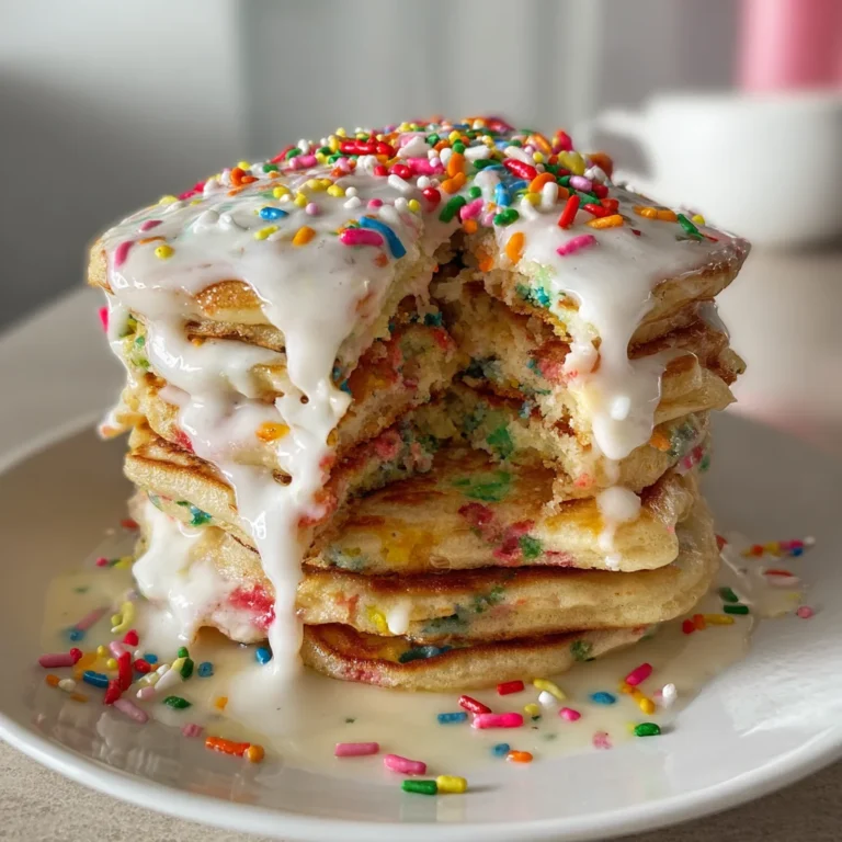 Fluffy Vegan Funfetti Birthday Pancakes with Cream Cheese Glaze