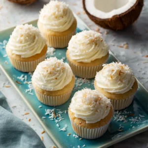 Moist Coconut Cupcakes with Rich Cream Cheese Frosting