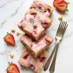 Chewy Strawberry Lemon Blondies with Fresh Strawberry Glaze