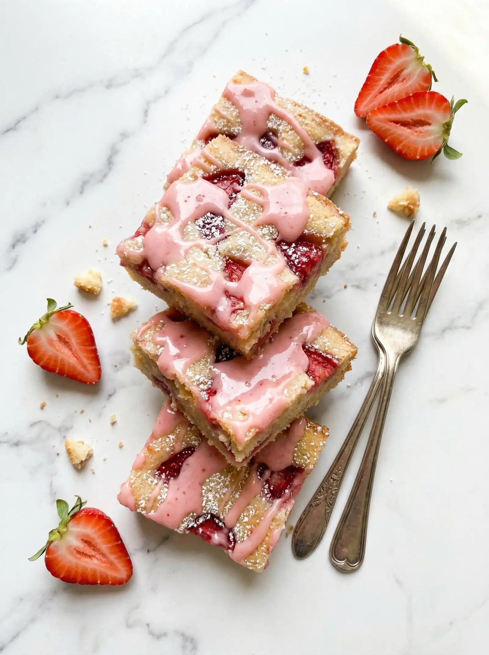Chewy Strawberry Lemon Blondies with Fresh Strawberry Glaze