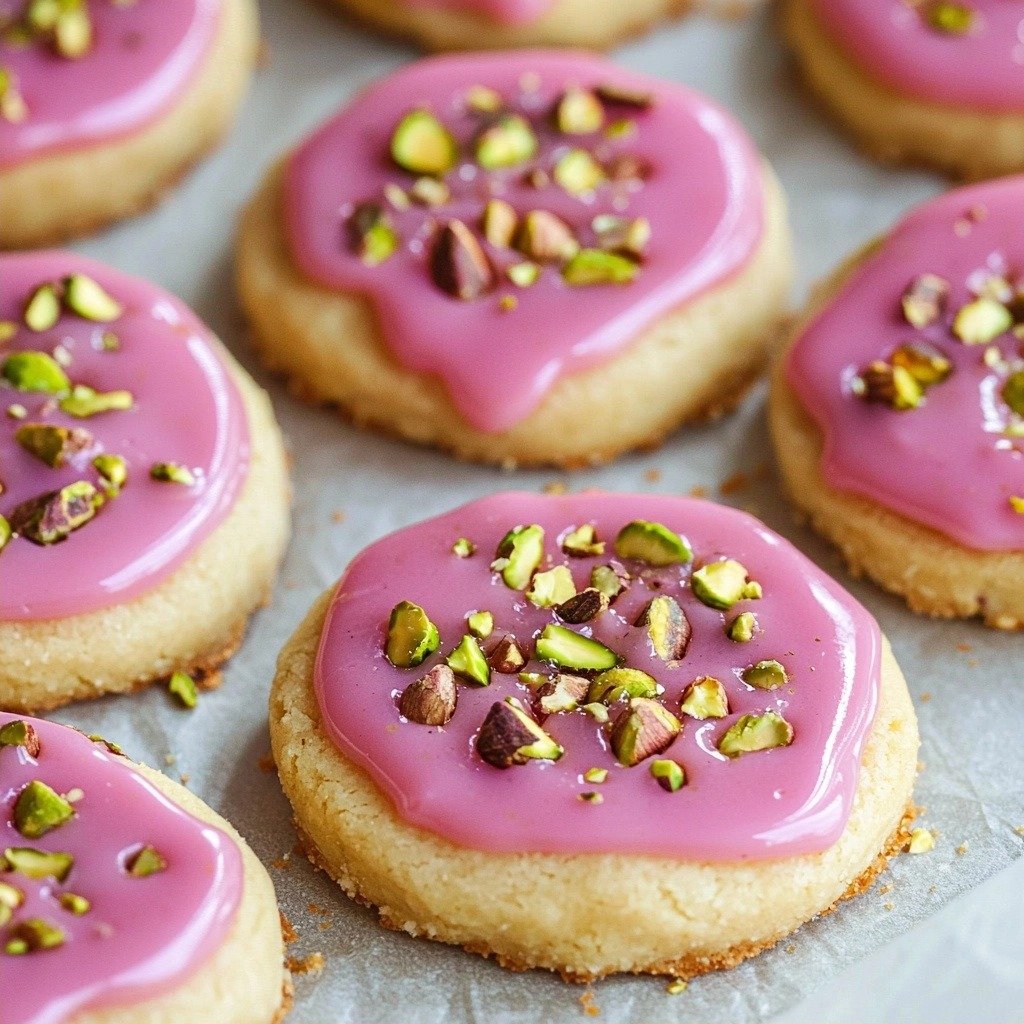 Pistachio Shortbread Cookies (with Raspberry Glaze) - finished dish