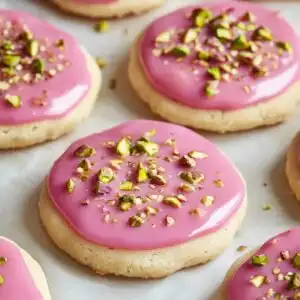 Pistachio Shortbread Cookies (with Raspberry Glaze)