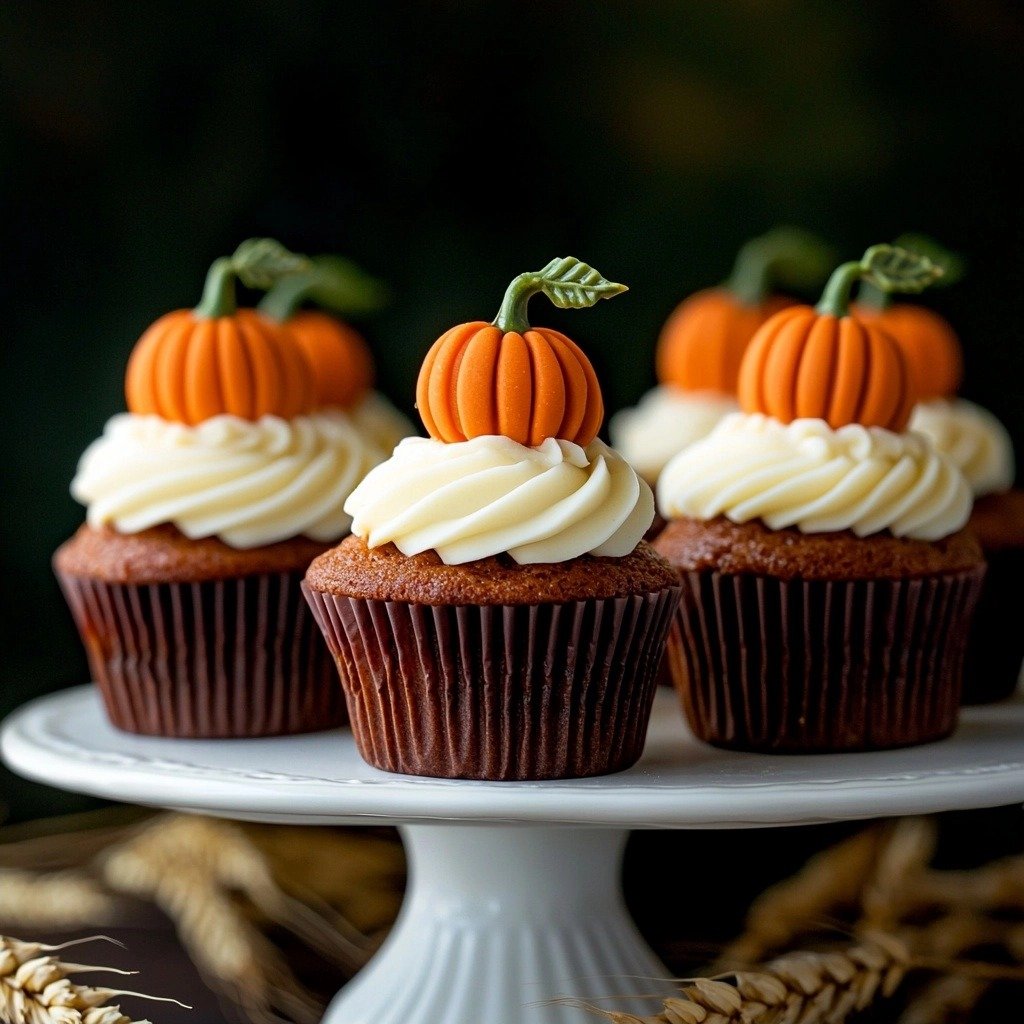 Pumpkin Cupcakes with Cream Cheese Frosting - finished dish